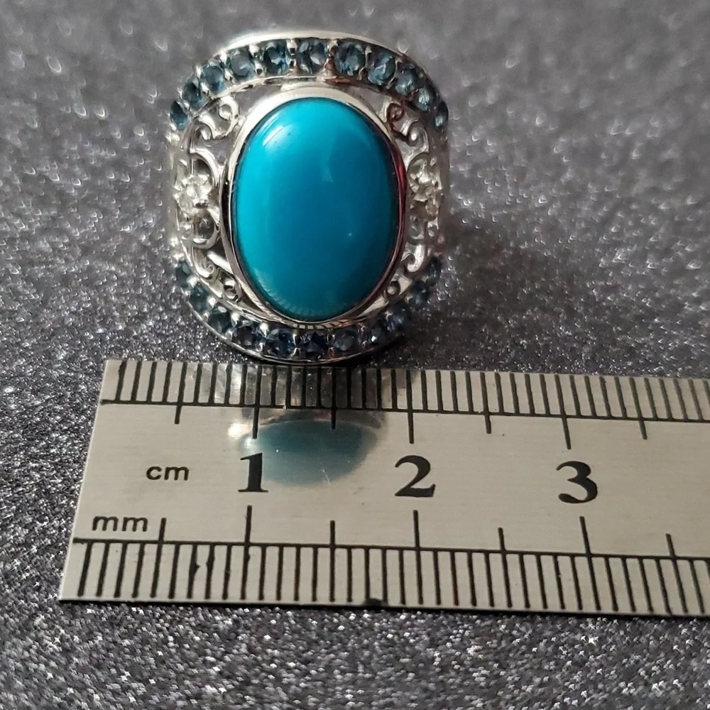 Sterling Silver 925 Turquoise and Blue Topaz Ring